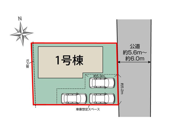【郡山市安積北井2丁目 1号棟 安積第1小学校、安積中学区の区画図】