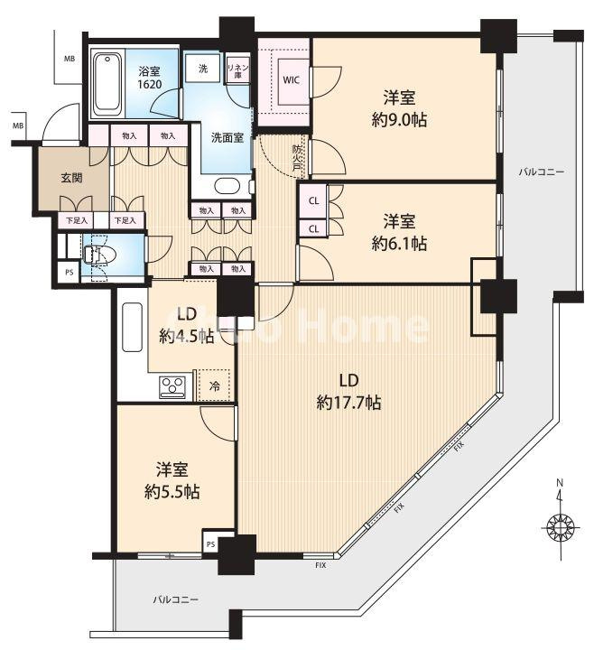 30階部分・南東角部屋住戸につきまして日当たり・通風・眺望良好。LDKは22.2帖！