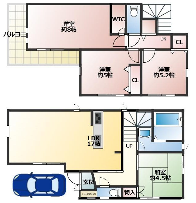 4LDKの間取りです。お子様の成長に合わせて個室としてお使いいただくことも出来てライフステージの変化に柔軟に対応できる住まいです。