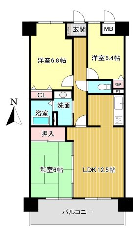 専有面積:68.53ｍ2　バルコニー面積:12.00ｍ2