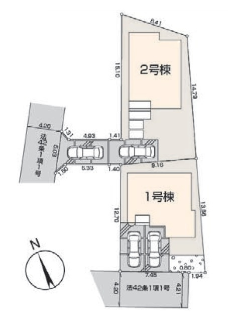 1号棟は南道路、並列2台可能なカースペースがございます。