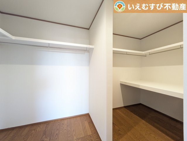 たっぷりの収納力を備えたウォークインクローゼット　たくさん収納できるので季節物やかさばるバッグなども片付きます♪
