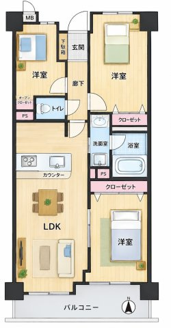 〇3LDK、価格3990万円、専有面積65.31？、バルコニー面積8.55？