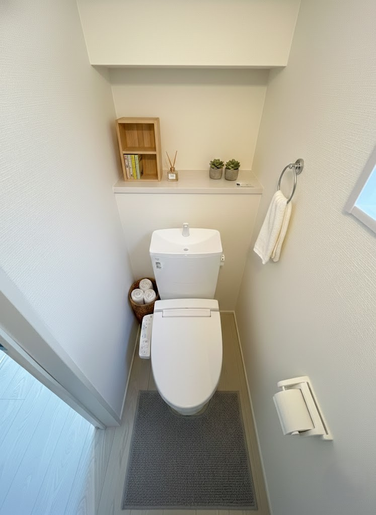 ウォシュレット機能付きトイレです。タオルリングやペーパーホルダーも完備です。※画像はイメージです。