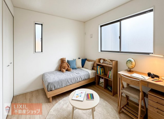 【子供部屋】現地完成写真。お子様の成長を見守るお部屋♪しっかり収納もあり快適に過ごせます。（本画像はCGで作成しており、実際に現地に家具は置かれておりません。また、価格に家具は含まれておりません。）