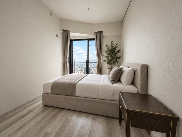 6.5帖の洋室はメインベッドルームとしては十分な広さ。　※本画像は現況写真から、家具や生活用品等をAIにより家具の設置等をした画像です。