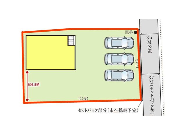 1号棟　区画図　東側接道幅員約3.5ｍ　