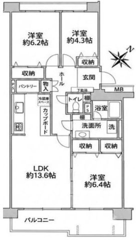 3LDK♪73.86平米♪収納たっぷりでスッキリと生活できます♪