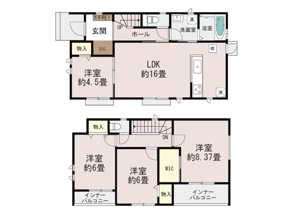 【渋川市石原348番　新築住宅　A号棟の間取り】