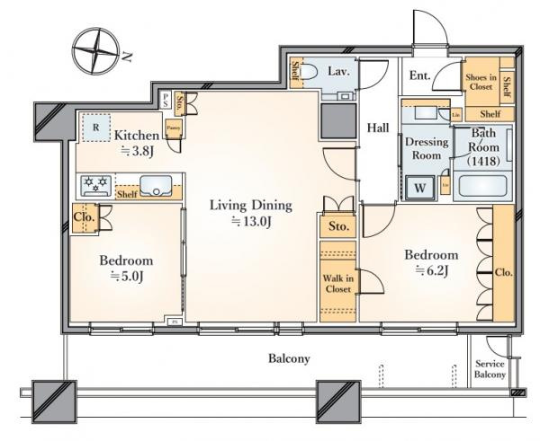 21階部分住戸、全室東向きの明るいお部屋です。