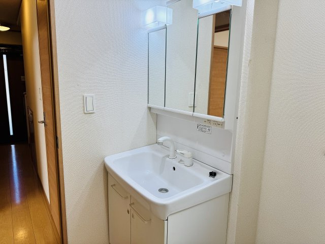 ～3面鏡付きの独立洗面台　細々している物をスッキリ収納出来ます～