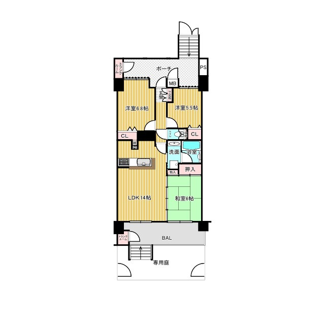 3LDKの間取りで洋室2部屋＋和室のバランスの良い構成。各居室に収納が備わっており、荷物の多いご家庭にも対応可能。LDKを中心に各部屋へアクセスできるため、家族のコミュニケーションも取りやすい設計。