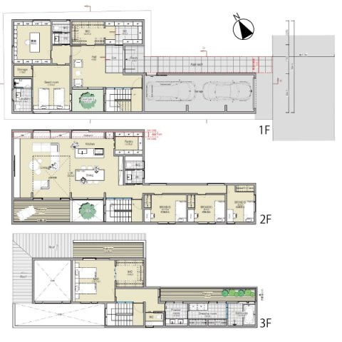 建物参考プラン3階建6LDK＋車庫2台分、延床面積318.61？、参考価格2億円