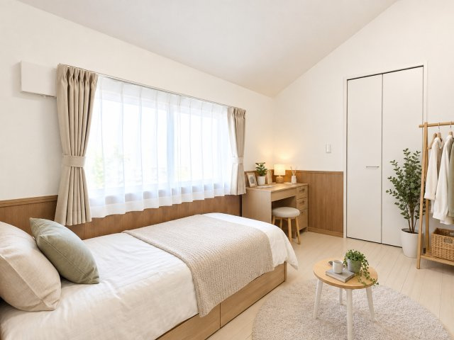 【洋室】　光の差し込む明るい洋室は、寝室や趣味の部屋など多目的に使える便利な空間になります。　※CG加工による空室・家具配置イメージです。
