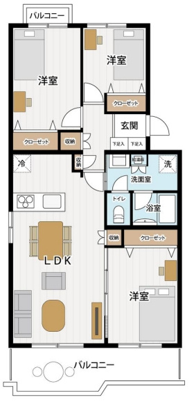 【蓮田駅前住宅　六号棟】・3LDK・専有面積76.88m2・バルコニー面積10.70m2
