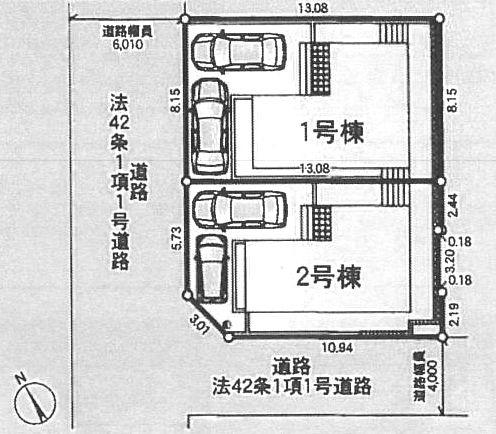 2号棟　角地　北西側約6.0ｍ公道・南西側約4.0ｍ（直接行き来不可）公道　駐車2台（車種によります）　敷地面積30.2坪