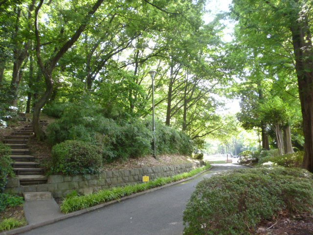 敷地中央付近にある竹山中公園、公園や緑地等多数有り
