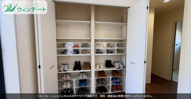シューズボックス完備で収納力も豊富。玄関周りがすっきり片付き、いつでも快適に使えます。