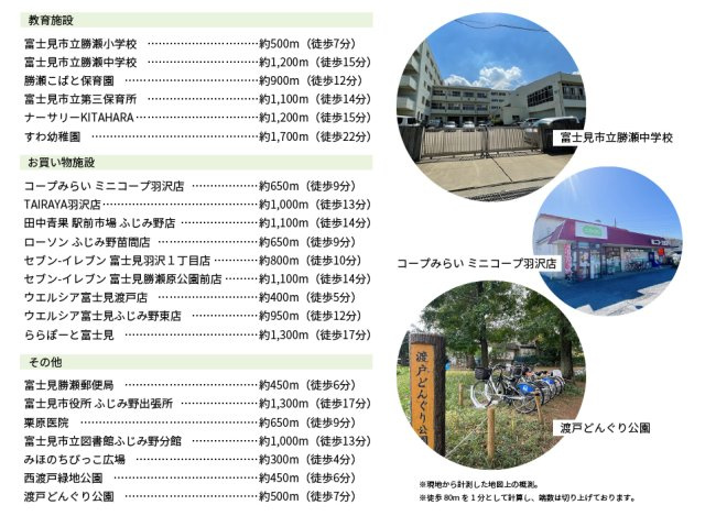 小学校まで徒歩7分とお子様の登下校も安心のエリア。　スーパー・コンビニ・ドラッグストアが徒歩10分圏内に揃っています。