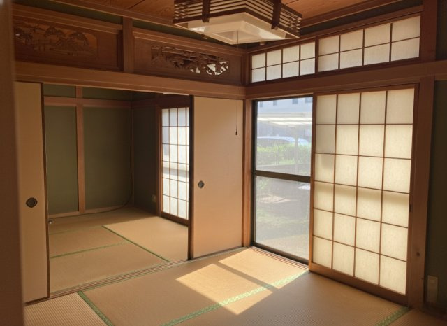 障子越しに差し込む柔らかな光が心地よい和室。続き間としても使えるため、来客時やご家族の団らんの場として幅広く活躍します。畳の感触が落ち着きを与え、和の趣を感じられる空間です。