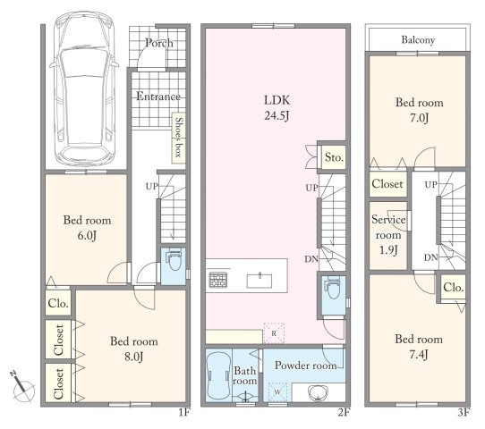 ■建物プラン例（間取図）建物面積：127.53m2（38.57坪）、建物価格：3450万円　※別途、外構工事費・付帯工事費・諸費用等が必要となります　※当該プランの採用および変更は自由に可能です