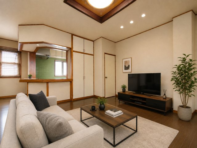 【LDK】※家具家電等はCG加工になります。現況優先　家族が自然と集まる、明るく開放的なリビングダイニング。