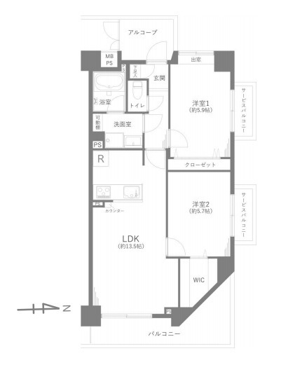【マノー大宮】・2LDK・専有面積59.52m2・バルコニー面積8.76m2