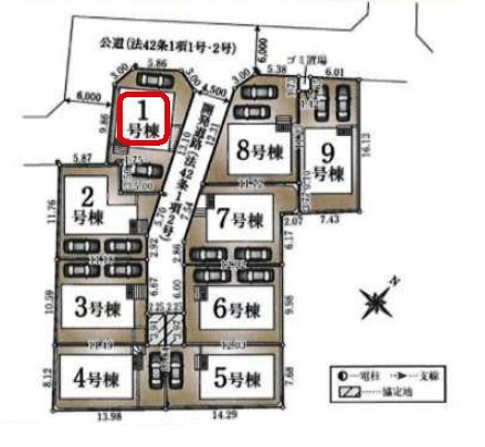 【全9棟・1号棟】開放感ある3方角地・土地面積121.19平米（約36.65坪）