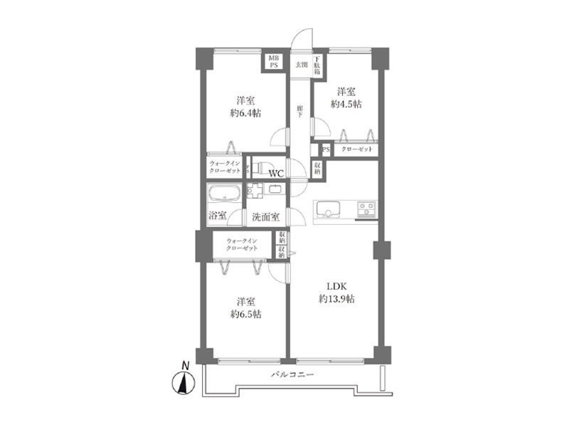 4階部分＆南向きにつき陽当たり良好。2つのWIC設置でスッキリとした居住空間を保ちやすいです。※図面を基に作成しています。現況と異なる場合は現況を優先いたします。