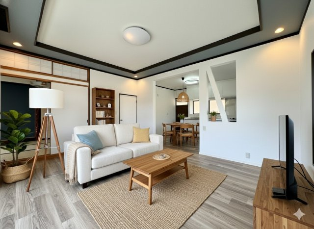 リフォーム済のお部屋に家具を配置してみたイメージ画像です。　
