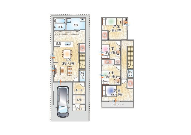 【参考プラン？】(ベストプラン建物価格：2430万円～)　■建物面積：98.13？　■2階建て×4LDK　全室収納付きの2階建てで、ゆとりある暮らしを実現。