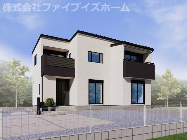 久喜市鷲宮（全4区画）3号棟　外観完成イメージ　白を基調にブラックをアクセントとして取り入れた、モダンで洗練された外観。木目調が温かみを添え、上質感あふれるデザインに仕上げました。