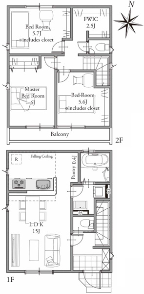【 仲介手数料無料 多摩市一ノ宮4丁目　新築戸建て（全2棟）2号棟　5880万円の間取り】