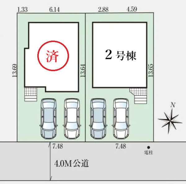 【 仲介手数料無料 多摩市一ノ宮4丁目　新築戸建て（全2棟）2号棟　5880万円の区画図】