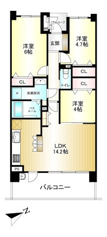 3LDK　専有面積：65.26？