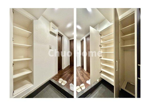 【玄関】玄関には大型のシューズクローゼットを設置しておりますのでいつでもスッキリりとした空間を保てます。玄関周りを清潔に使うのはとても大事なことですよね。