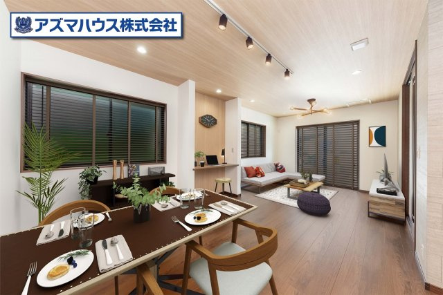 南と東の二面採光を確保！暖かい陽光と爽やかな風が吹抜け、心地の良い空間を演出してくれます。※実際の室内写真にCGで家具インテリア等を配置しております。