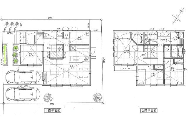 ■建物プラン例（間取図）　建物面積：123.44？[約37.34坪]、建物価格：6、356万円（税込み）　※別途、外構・付帯工事費等が必要となります。