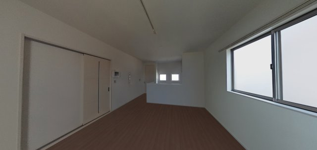 【LDK】　3面採光が確保された、明るいLDK。対面式キッチンが採用されており、ご家族とコミュニケーションを取りながら調理ができます。※画像は実際の写真にCG加工を施したイメージ画像です。