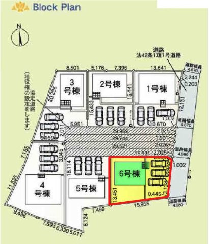 6号棟　区画図　東側接道幅員約4.6ｍ   　 　