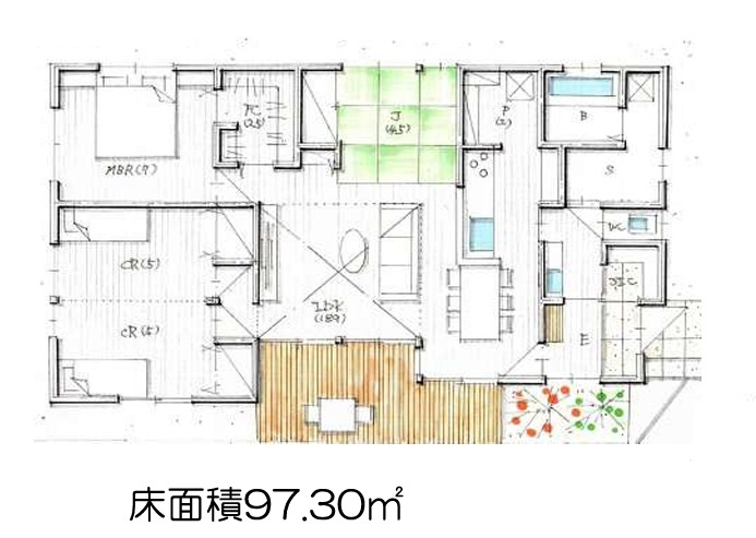 【参考プラン間取図】ゆとりのある敷地面積だからこそ、平屋建ても可能です。