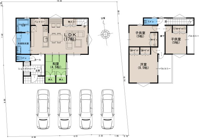 2階建プラン（平屋プランもあります。担当者にお問い合わせください）