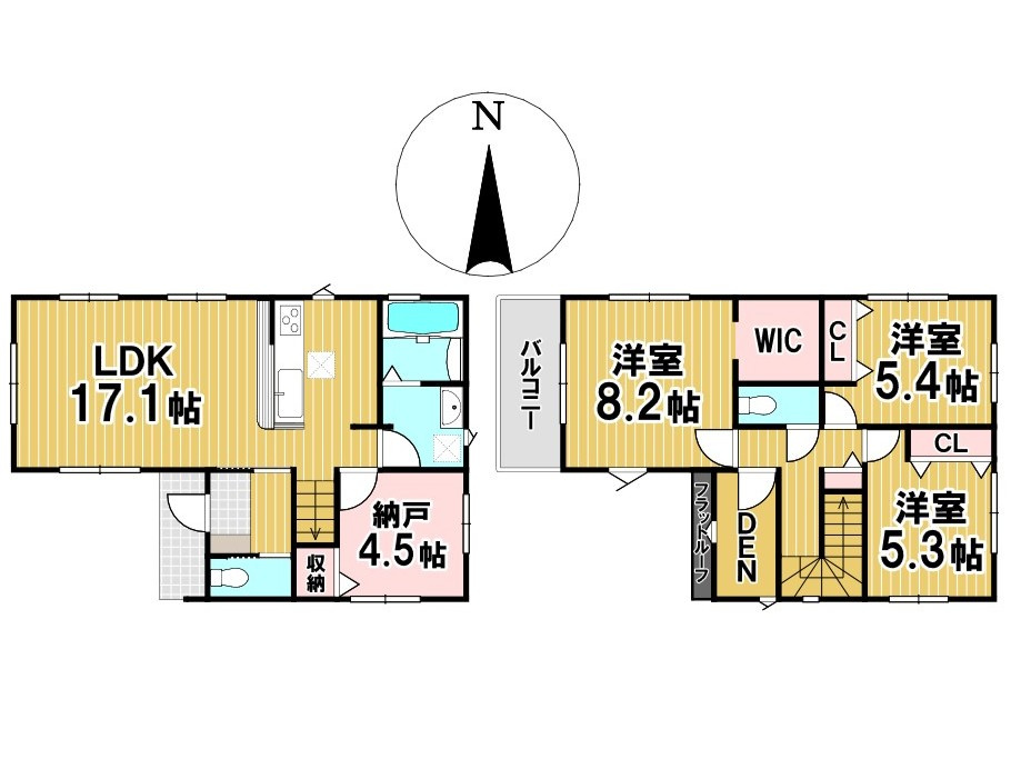※間取図と現況が異なる場合には、現況を優先いたします。　納戸1室+DEN1室を備えた3SLDKの間取り！