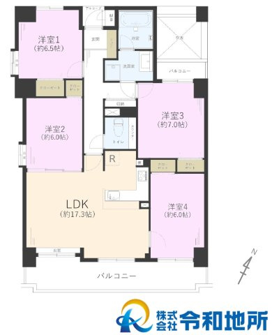 LDKはゆったり約17帖！家族分の居室を確保した生活のしやすい4LDKの間取り。