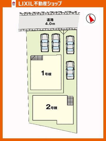2区画。小学校まで徒歩6分。全洋室新築戸建て4LDK。※2号棟のご案内