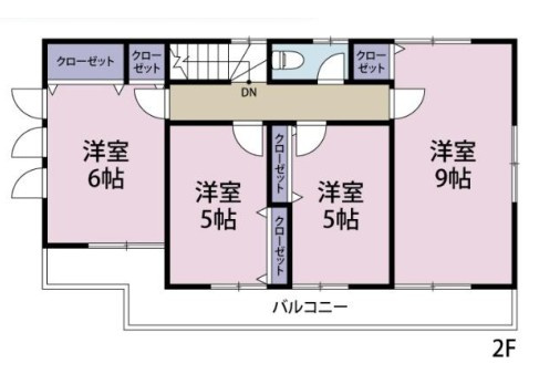 2階の間取りです♪洋室4部屋♪（9+6+5+5帖）