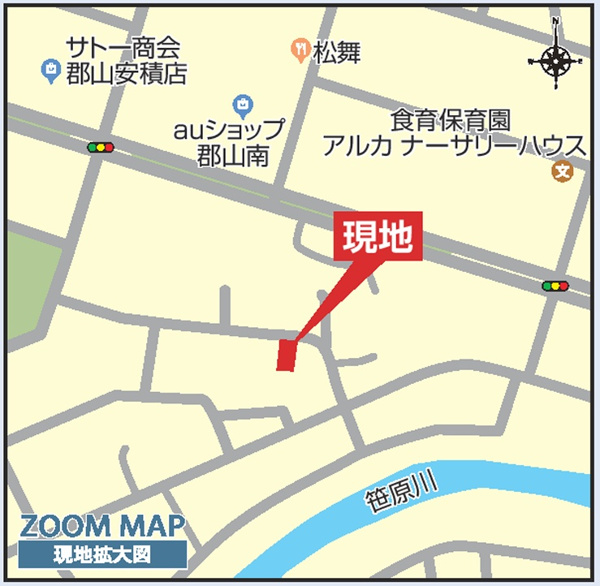 【郡山市安積荒井２丁目　　　１号棟　　　安積第１小学校、安積中学区の地図】