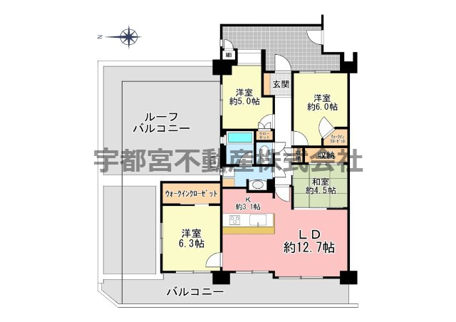 80？超の広々間取り　広い室内に加えて、何と言ってもルーフバルコニーから見える景色◎広いので使い道色々