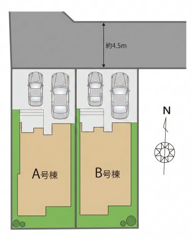 並列駐車2台(※車種による)可能なゆとりのスペース。　遠方からのお客様や、急な訪問にも気兼ねなく迎えられます。