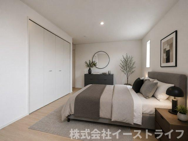 同社施工の寝室に家具を配置したイメージ画像です。　※本画像はCGで作成しており、実際に現地に　家具は置かれておりません。また、価格に　家具は含まれておりません。